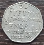 (S) MONEDA ANGLIA - 50 PENCE 2005, 250 ANI PUBLICAREA PRIMULUI DICTIONARENGLEZ / DICTIONARUL JOHNSON 1755, Europa