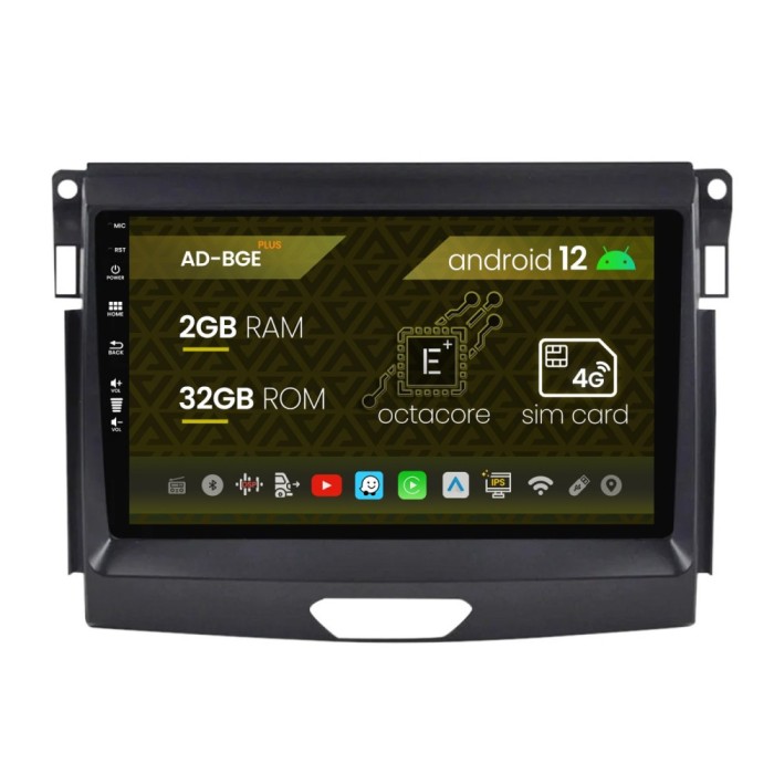 Navigatie Ford Ranger (2015-2020), Android 12, E-Octacore 2GB RAM + 32GB ROM, 9 Inch - AD-BGE9002+AD-BGRKIT120