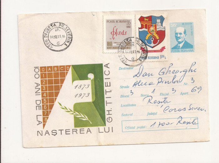 Plic FDC Romania- 100 de ani de la nasterea lui Gh. Titeica , circulat 1983