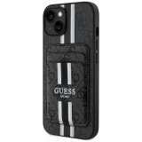 Husa Guess Cardslot 4G Stripes MagSafe iPhone 15, negru, GUBPHCP15SP4RPSK