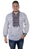 Bluza tip ie barbati BB24, alb pur/negru , marimea M, Bumbac, La baza gatului
