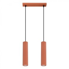 Lampă Suspendată Karbon Ocru Roșu Aluminiu 2 Becuri Tub Minimalist De Interior