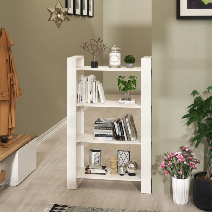 vidaXL Bibliotecă/Separator cameră, alb, 80x35x125 cm, lemn masiv pin 813905