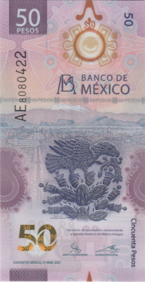 Bancnota Mexic 50 Pesos 2021 - PNew UNC ( polimer, serie AE ) foto