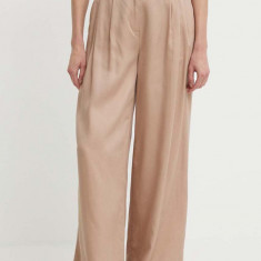Sisley pantaloni femei, culoarea bej, lat, high waist