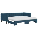 Cumpara ieftin Pat de zi cu extensie si saltea, albastru, 90x200 cm, catifea