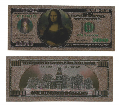 Da Vinci MONA LISA - 100 US Dollar Gold Fantasy Banknote foto