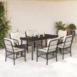 VidaXL Set mobilier de grădină cu perne, 7 piese, negru, poliratan