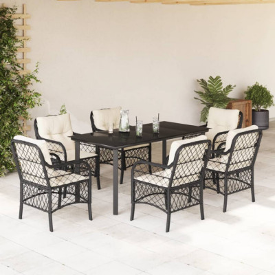 Set mobilier de gradina cu perne, 7 piese, negru, poliratan GartenMobel Dekor foto