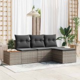 Set 4 Piese Canapele Grădină cu Perne Gri din Ratan Polimeric Acacia