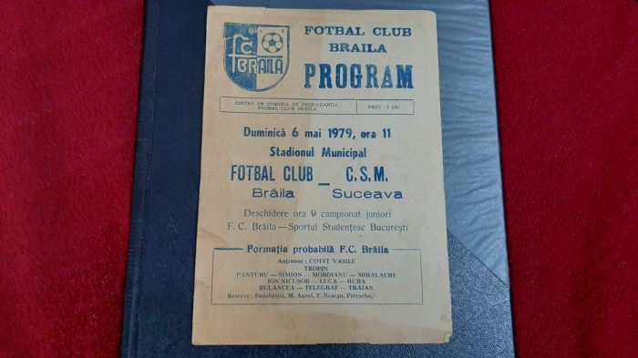 Program FC Braila - CSM suceava