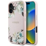 Husa pentru iPhone 16 - Guess Grained Flowers MagSafe (GUHMP16SPGNMPLMP) - Pink
