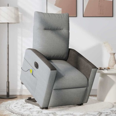 vidaXL Fotoliu electric masaj rabatabil cu ridicare, gri &amp;icirc;nchis textil foto