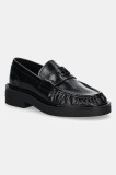 Tommy Jeans mocasini de piele TJW ORIGIN LOAFER femei, culoarea negru, cu toc plat, EN0EN02708
