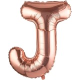Balon folie metalizata litera j, flippy, 100 cm, umflati cu heliu sau aer, ambalaj individual, pai inclus, rose gold