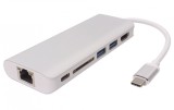 Docking USB 3.1 tip C la HDMI + LAN Gigabit + 2 x USB3.0 + SD card + alimentare PD, KU31DOCK05, Oem