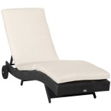 Cumpara ieftin Sezlong Gradina Ratan Sintetic Negru Bej Reglabil cu Roti 207x70x70 cm ART, Confort Maxim, Cadru Otel, Rezistent 160kg
