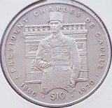 1965 Liberia 10 Dollars 1995 Charles de Gaulle km 149 argint, Africa