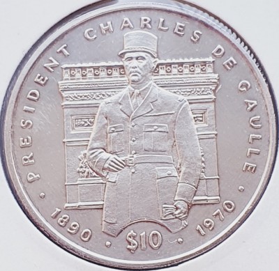1965 Liberia 10 Dollars 1995 Charles de Gaulle km 149 argint foto