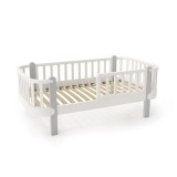 Patut din lemn junior, 160x80 cm, Cu bariera de protectie, Din lemn de fag, Gri, YappyKids, YappyEtude