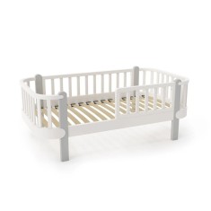 Patut din lemn junior, 160x80 cm, Cu bariera de protectie, Din lemn de fag, Gri, YappyKids, YappyEtude