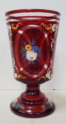 Biedermeier, Pahar din sticla pictat si decorat cu flori, cca. 1900 foto