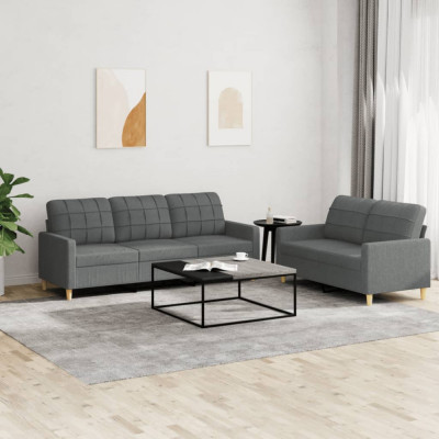 vidaXL Set de canapele cu perne, 2 piese, gri &amp;icirc;nchis, textil 3201307 foto
