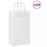 vidaXL Pungi H&acirc;rtie Albe cu M&acirc;nere, 21x11x36 cm, 50 buc, Kraft 80 g/mp, Max 6kg, Pungi Cadou, Cumparaturi, Petrecere