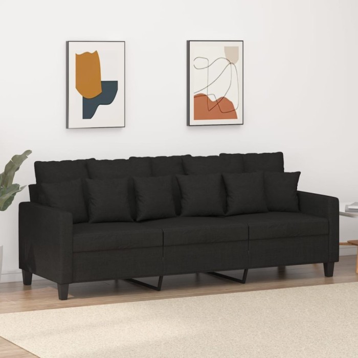 vidaXL Canapea cu 3 locuri, negru, 180 cm, material textil 348843