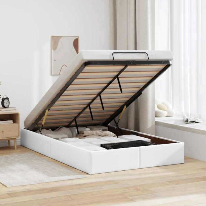 Cadru de pat otoman fără saltea alb 120x200cm piele artificială