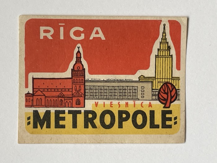 Eticheta straina din perioada comunista a tarii Letonia, bautura RIGA Viesnica METEOPOLE