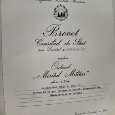 B306-I-Brevet N. Ceausescu 1972-Meritul militar CL A-II-A. Consiliul de Stat.