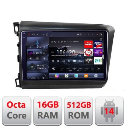 Navigatie Honda Civic 2012-2015 Edotec Kit-132 8 core QLED 2K 16+512 360 Android Waze USB Navigatie Internet Youtube Radio CarStore Technology