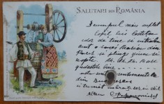 Carte postala clasica cromolitografiata ; Costume populare , circulata , 1899