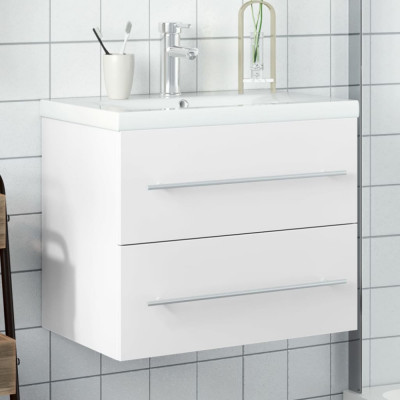 vidaXL Dulap pentru chiuvetă de baie, lavoar &amp;icirc;ncorporat, alb foto
