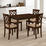 Cumpara ieftin Set masa living si bucatarie Bali, MDF Furniruit, 112x72x74 cm si 4 scaune Vienna, tapiterie stofa,100 kg, 94x49x40 cm, nuc bej
