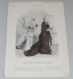 Femei in costume de epoca gravura 1879, Portrete, Cerneala, Altul