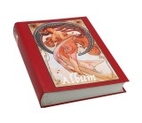 Clasor timbre 60 pagini albe coperta rosie cu design Alfonso Mucha