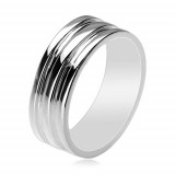 Inel din argint 925 - bandă cu două dungi goale, 8 mm - Marime inel: 61