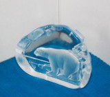Sculptura full lead crystal, turnata si modelata manual - Urs polar - design Paul Isling, Nybro Glasbruk Sweden
