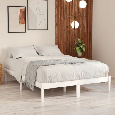 vidaXL Cadru de pat, alb, 200x200 cm, lemn masiv de pin foto