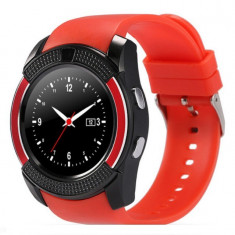 Ceas Smartwatch V8 Rosu HandsFree Bluetooth 3.0 Micro SIM Android Camera 1.3MP