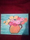 TABLOU PE PANZA CU SASIU NOU 30X40 CM VAS CU FLORI ACRILIC PRET DOAR 20 LEI