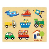 Puzzle cu buton Vehicule, Moulin Roty