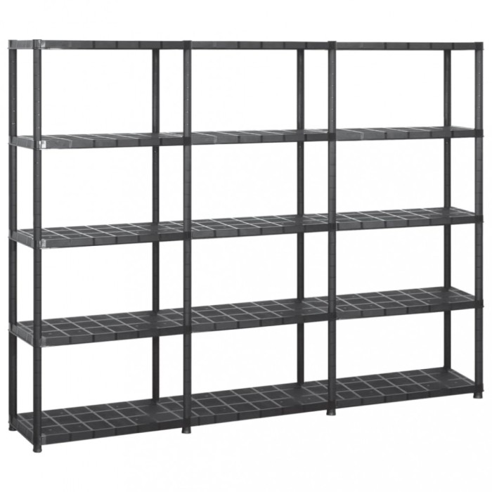 Gossi raft de depozitare cu 5 polite, negru, 213x38x170 cm, plastic