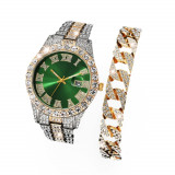 Cumpara ieftin Set ceas si bratara luxury MBrands quartz, bratara inox, cristale zirconiu, afisare data - Verde