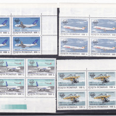 ROMANIA 1994 LP 1350 - 50 ANI AVIATIA CIVILA OACI BLOCURI DE 4 TIMBRE MNH