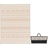 Outsunny Covor Exterior Reversibil 3,7 x 2,7 m, covor de pardoseală model perete geometric din PP geantă de transport kaki și bej deschis | Aosom Roma