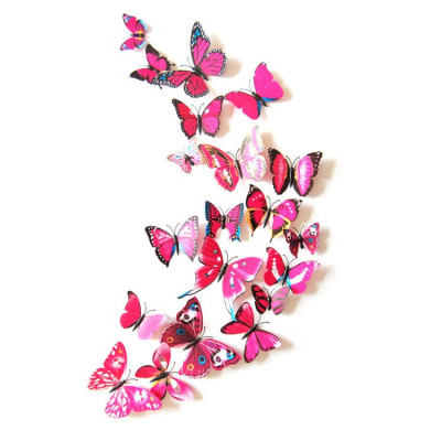 Fluturi 3D magnet, decoratiuni casa, evenimente, set 12 bucati, rosu trandafiriu foto