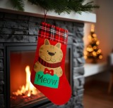 Șosetă decorativă pentru animale &ndash; model pisică &ndash; roșu/negru &ndash; 42 x 24 cm